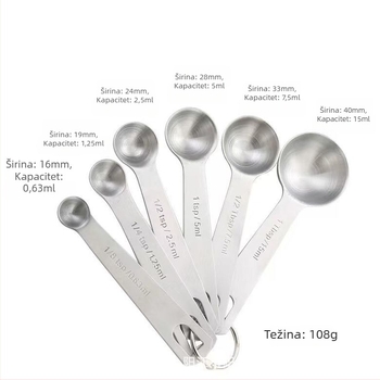 6-dijelni set mjernih žlica od nehrđajućeg čelika s graduiranom skalom, 430 nehrđajući čelik, moderan minimalistički kuhinjski alat