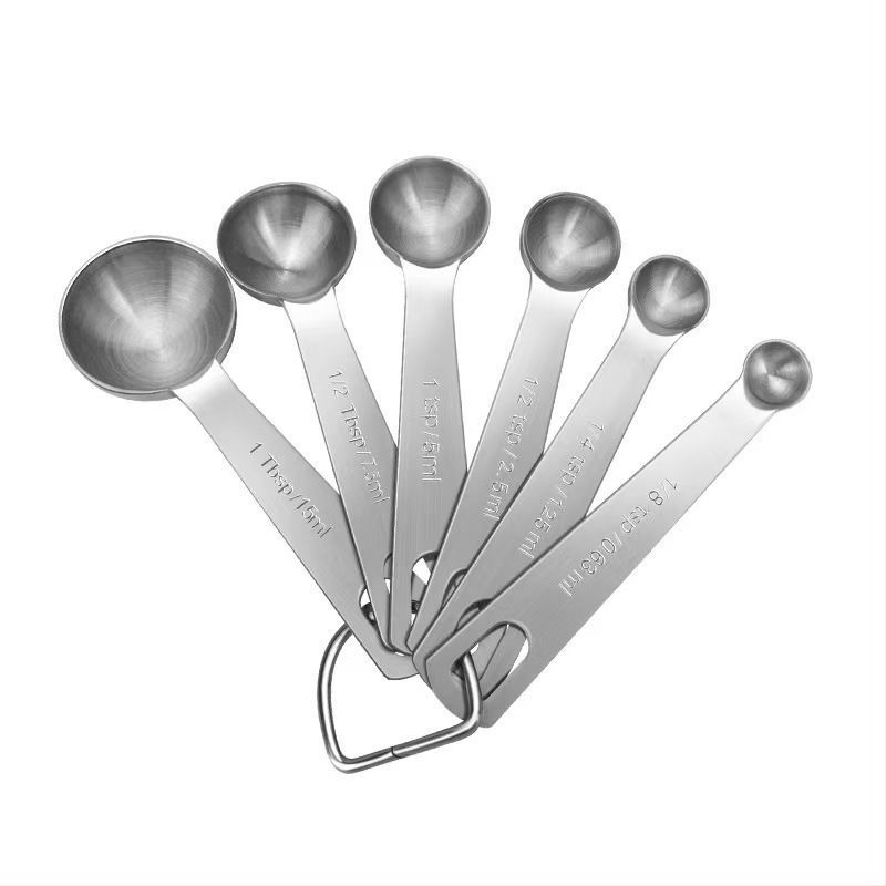 6-dijelni set mjernih žlica od nehrđajućeg čelika s graduiranom skalom, 430 nehrđajući čelik, moderan minimalistički kuhinjski alat