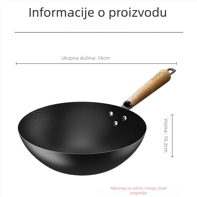 Supor wok od finog željeza s medu-ćelijskom strukturom, niska količina dima od ulja, bez premaza, model VC32RF01, pogodno za plinsku ploču