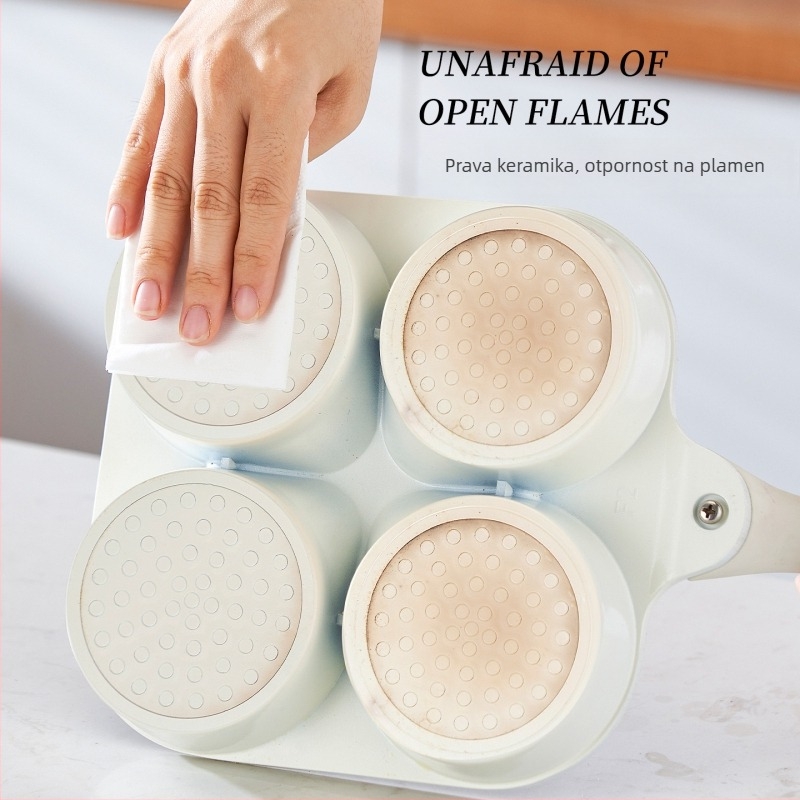 Tava za jaja s četiri otvora, titan-keramički premaz protiv prianja, aluminijska legura, višeslojno dno