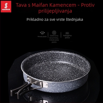 Sklopiva tava s Maifan kamen, neprijanjajuća, tvrdo anodizirani aluminij, zaobljeno dno, kompatibilno s plinskim i indukcijskim štednjecima