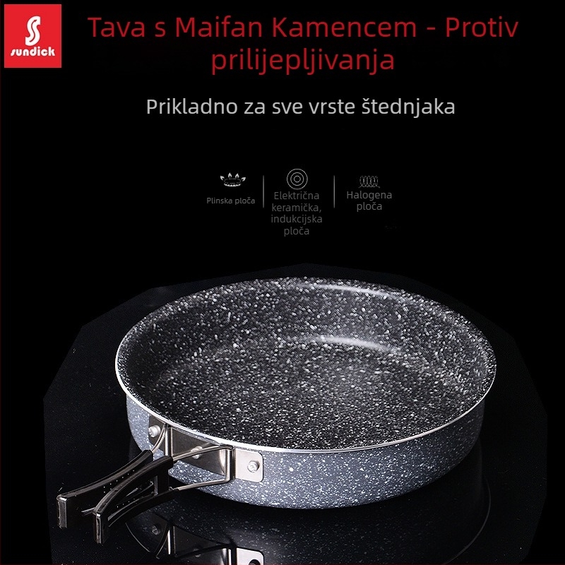 Sklopiva tava s Maifan kamen, neprijanjajuća, tvrdo anodizirani aluminij, zaobljeno dno, kompatibilno s plinskim i indukcijskim štednjecima