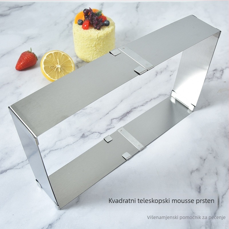 Kvadratni nehrđajući čelični prsten za mousse, podesivi teleskop, kalup za pečenje