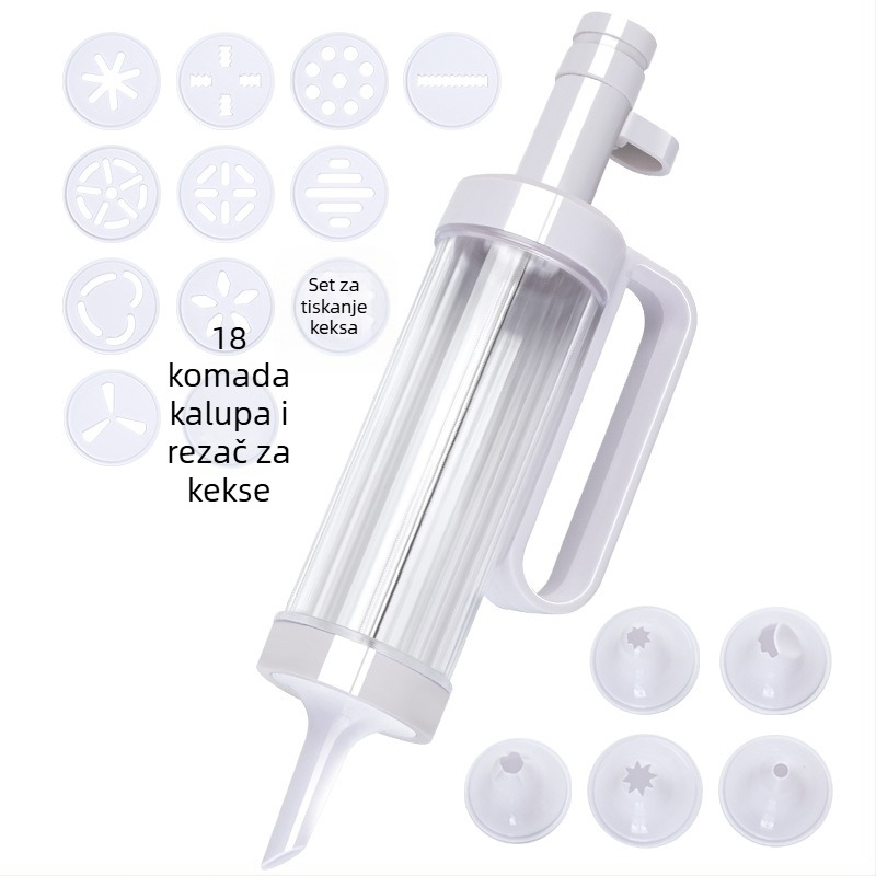 Set za ukrašavanje kolačića: pištolj za ukrašavanje s nastavcima i vrećom, materijal PS+PP, kompletan set za pečenje