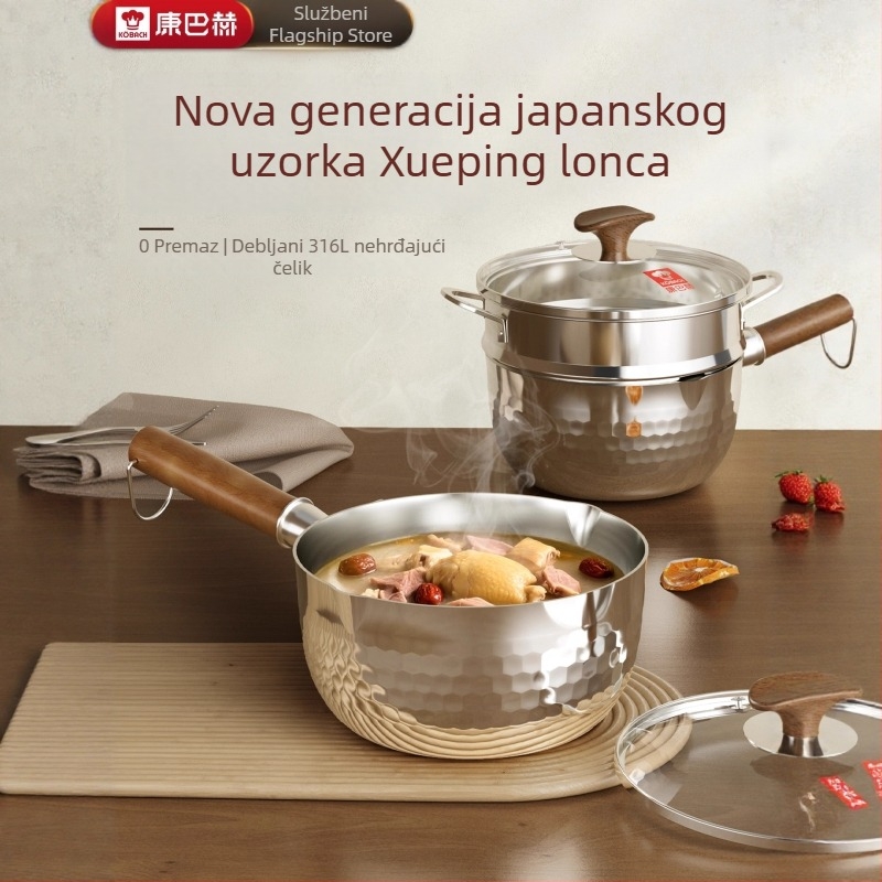 Lonac za mlijeko od 316L nehrđajućeg čelika, s neprianjajućim premazom, staklenim poklopcem, višeslojno dno, za hranu beba