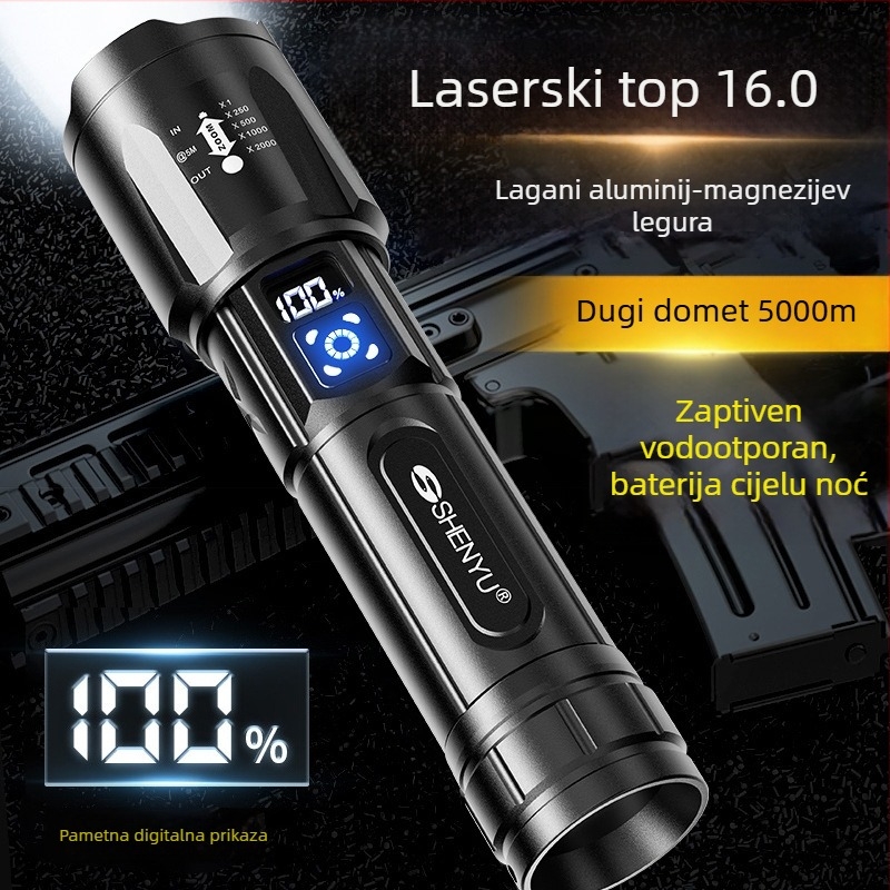 SHENYU ručna punjiva baterijska svjetiljka s laserskim zrakom, 5W, 2500mAh, domet preko 500 m