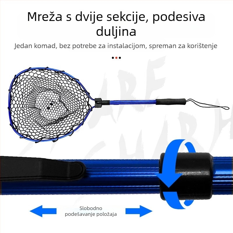 Sklopiva teleskopijska mreža za ribolov s aluminijskim okvirom i gumom mrežom