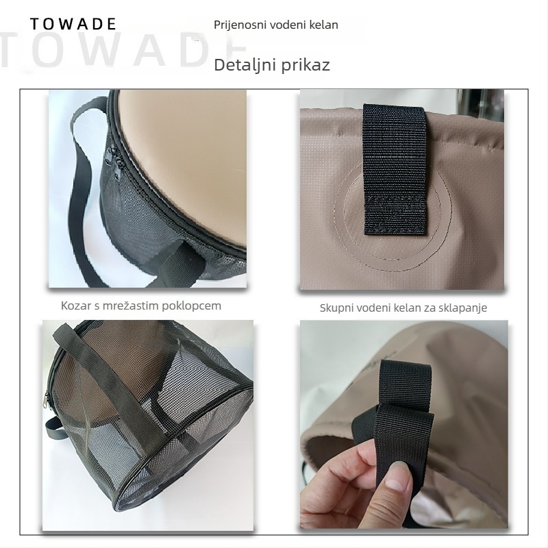 Sklopiva PVC kanta s mrežastom vrećom za pranje voća, za kampiranje i ribolov, kapacitet 10L/20L