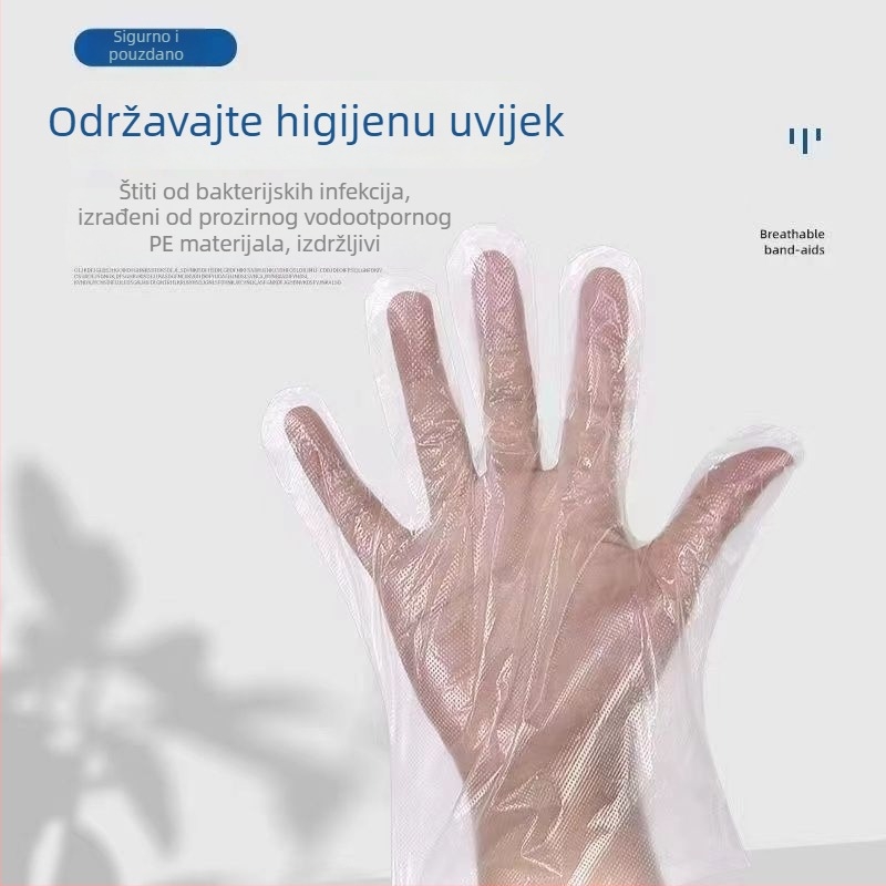 Rukavice za jednokratnu upotrebu, prehrambeni polietilen, debeli, prozirni, kutija za doziranje