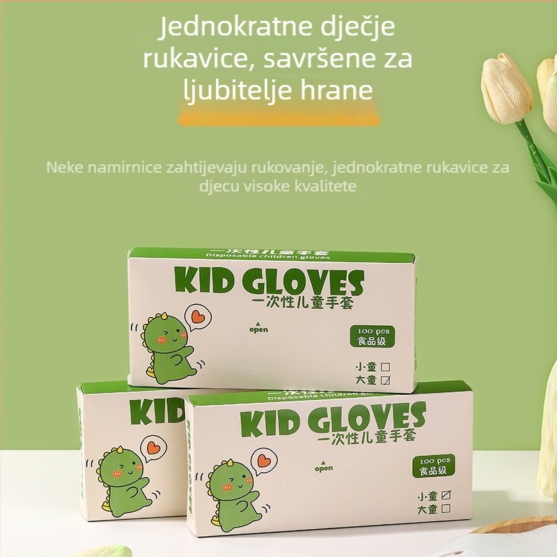 Dječje jednokratne TPE rukavice, prehrambene kvalitete, debele, protuklizne, otporne na ulje; plastični materijal, proziran uzorak, debljina 1, zaštita od prašine