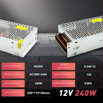 LED zaslonski modul napajanja, 12V, prekidački, 240W, IP20, CE