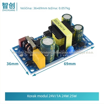 Izolirano napajanje s dvostrukim izlazom: 5V 0,7A (3,5W) i 12V 2A, Ulaz 6,3–50V, HW-A211