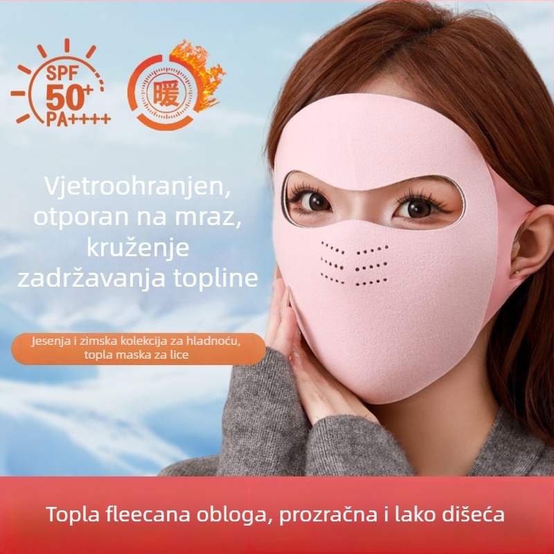 Maska za lice za vožnju s fleece unutrašnjošću, vjetrootporna i topla, unisex