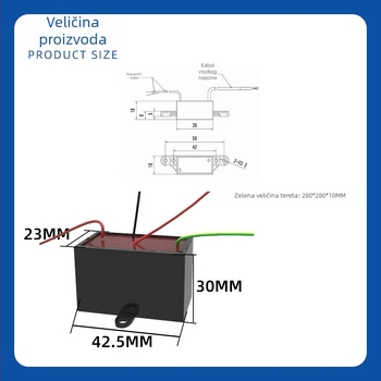 Plazma generator - Sterilizacija i pročišćavanje zraka, Model TFB-Y78DJ4; Veličina napojnog modula 42.5×23×30 mm; Veličina zelenog tereta 280×280×10 mm