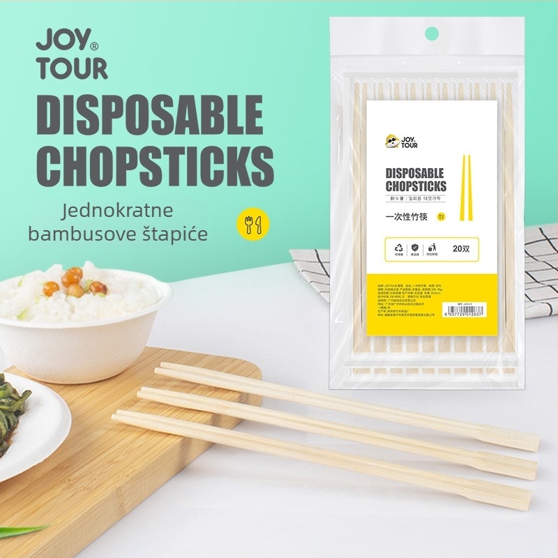 JOYTOUR jednokratne bambusne štapiće za jelo, paket od 20 komada, pojedinačno pakirani, biorazgradivi