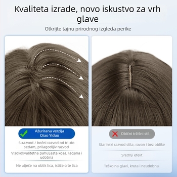 Ženska kratka perika s ravnim šiškama, prirodan dnevni izgled, strojno izrađena od visokotemperatnog svilenog materijala, univerzalni tip