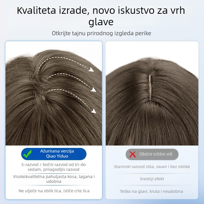 Ženska kratka perika s ravnim šiškama, prirodan dnevni izgled, strojno izrađena od visokotemperatnog svilenog materijala, univerzalni tip