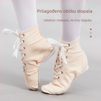 Dječje platnene visoke džez plesne cipele – Iron Arrow, potplat od kravlje kože, ravnoteža, lagane, otporne na habanje