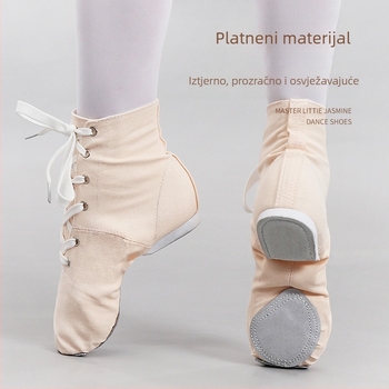 Dječje platnene visoke džez plesne cipele – Iron Arrow, potplat od kravlje kože, ravnoteža, lagane, otporne na habanje