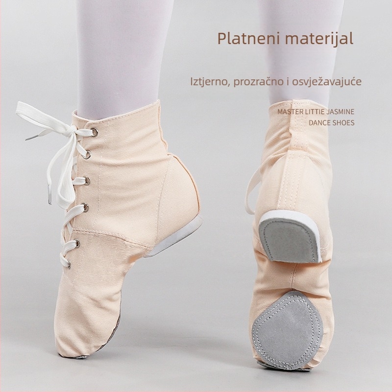 Dječje platnene visoke džez plesne cipele – Iron Arrow, potplat od kravlje kože, ravnoteža, lagane, otporne na habanje