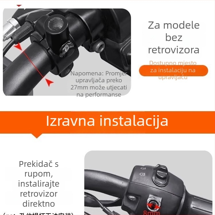 Lijevi bočni retrovizor za električni skuter Yadi E8 Laida, Kepu, staklo