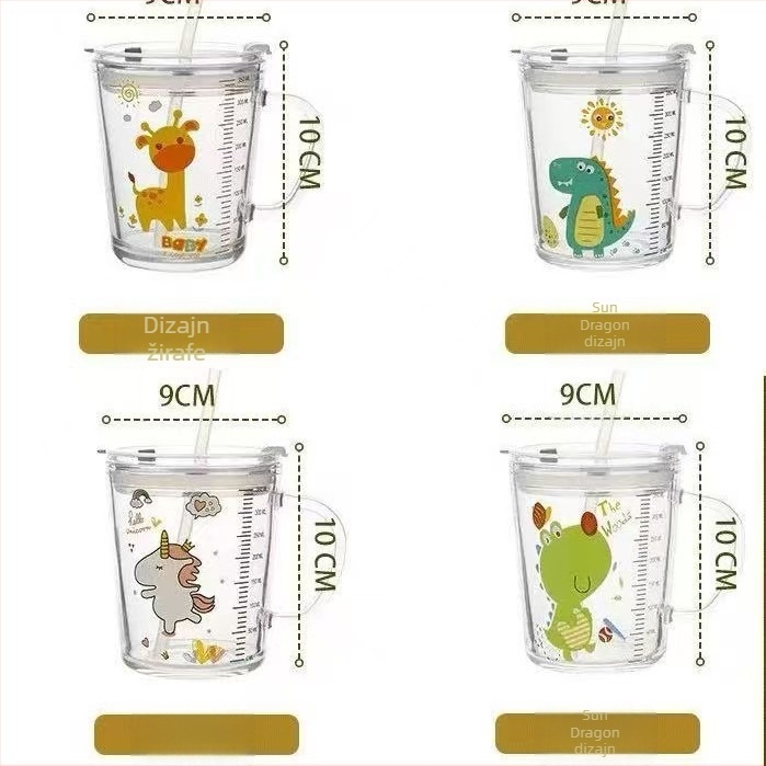 Čaša mlijeka s graduacijom od stakla, otporna na mikrovalnu, Cartoon stil, Liuliang