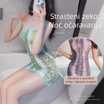 Seksi rublje s uzorkom zmije, prozirno bodi s čarapama, poliester materijal 80-90%