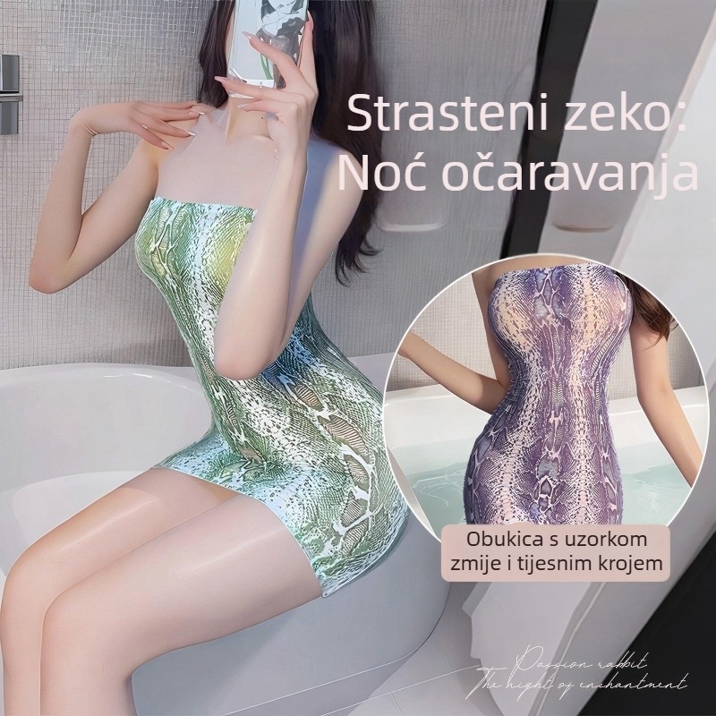 Seksi rublje s uzorkom zmije, prozirno bodi s čarapama, poliester materijal 80-90%