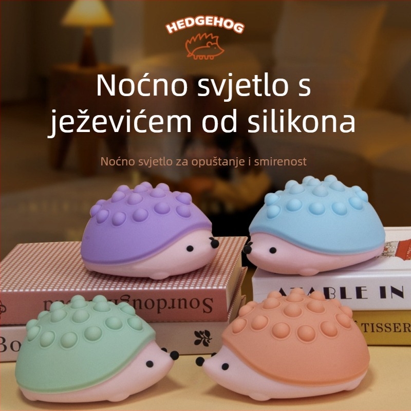Silikonska noćna lampica u obliku ježića, s gumbom za pritiskanje balon lampice, USB punjiva, gradientni LED s sedam boja, ROHS certifikat