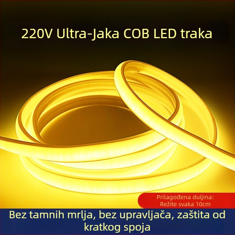 COB LED traka 220V, vanjska vodootporna, u skrivenom stropnom kanalu, visoka svjetlina za kućno osvjetljenje