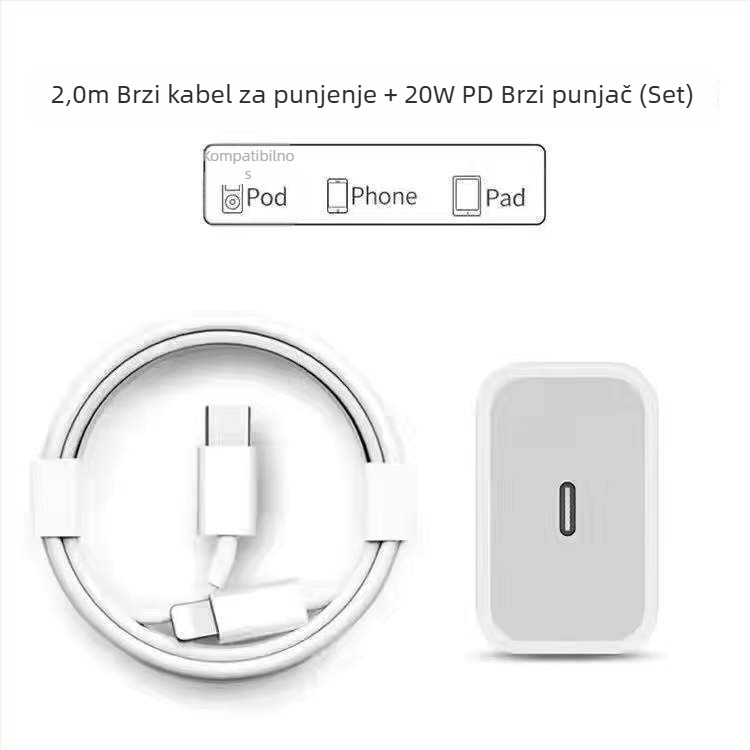 Kabel za punjenje s Lightning i Micro USB priključcima, duljina 1–2 m, TPE materijal, automatsko isključivanje, maksimalna izlazna snaga 12 W.