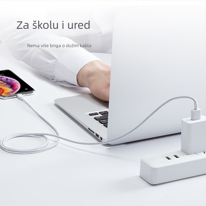Kabel za punjenje s Lightning i Micro USB priključcima, duljina 1–2 m, TPE materijal, automatsko isključivanje, maksimalna izlazna snaga 12 W.