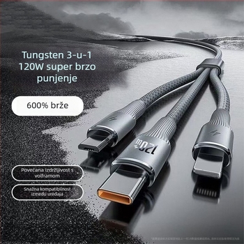 4-u-1 kabel za brzo punjenje s USB-C, Lightning, Micro USB i Mini USB sučeljima; pleteni kabel, do 66W