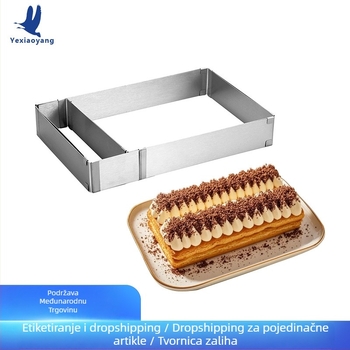 Nehrđajući čelik — pravokutna forma za torte, s mousse prstenom i kalupom za fondant