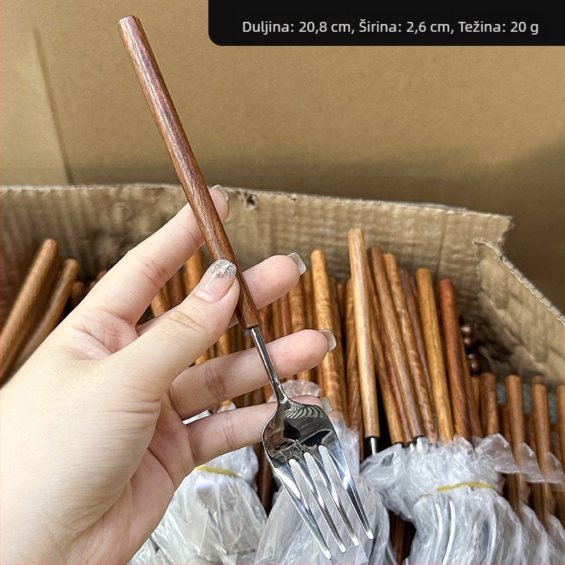 Set noža, vilice i žlice od 304 nehrđajućeg čelika s drvenom drškom, japanski stil