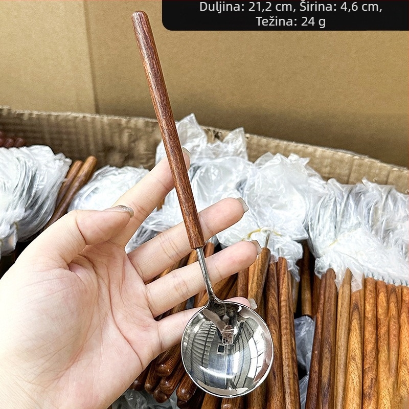 Set noža, vilice i žlice od 304 nehrđajućeg čelika s drvenom drškom, japanski stil