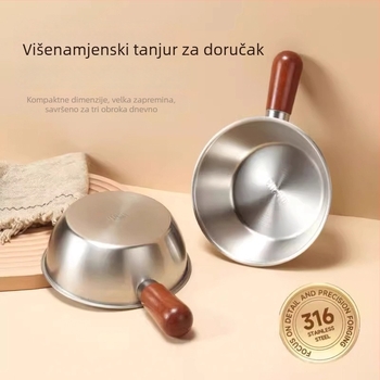 Lonac za mlijeko od 316 nerđajućeg čelika, neprijanjajuće površine, drvena drška protiv opeklina, ravno dno, kompatibilan sa svim pločama