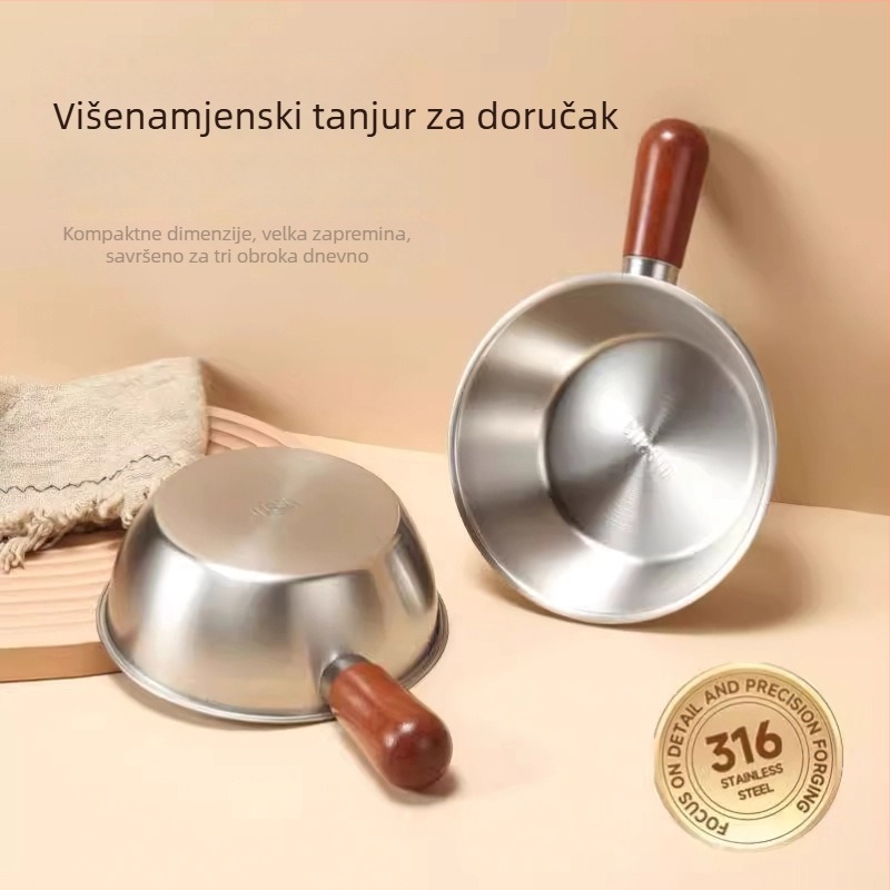 Lonac za mlijeko od 316 nerđajućeg čelika, neprijanjajuće površine, drvena drška protiv opeklina, ravno dno, kompatibilan sa svim pločama