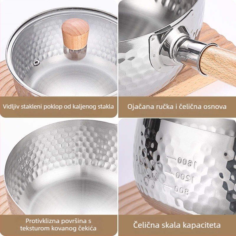Lonac za mlijeko od 316 Nerđajućeg čelika, višeslojno dno, staklena poklopca, neprijanjajući premaz, moderan minimalistički stil