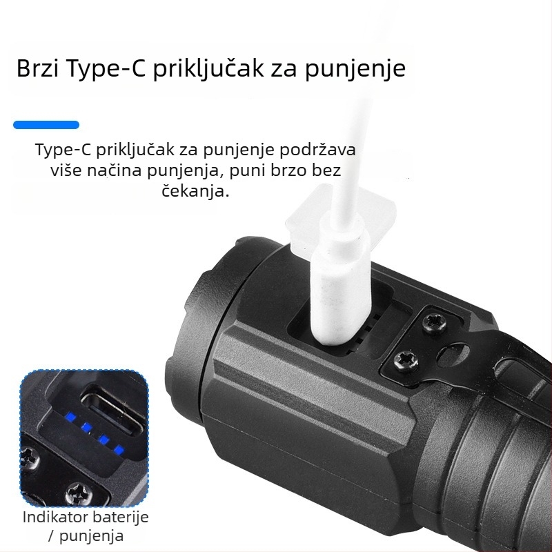 TZ-124 ručna baterijska lampa, 120 lm, 120° snop, IP44, baterija 14500, vrijeme punjenja 3–5 sati