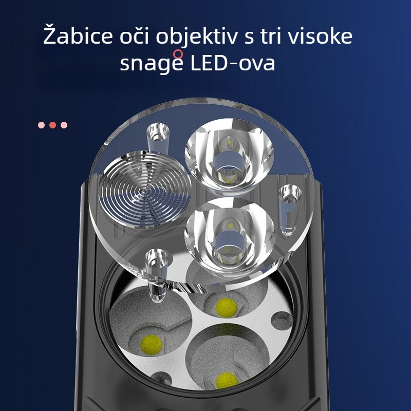 Kompaktna LED svjetiljka s Type-C brzim punjenjem, aluminijsko kućište, ugrađena 800 mAh polimer baterija, domet 100–200 m
