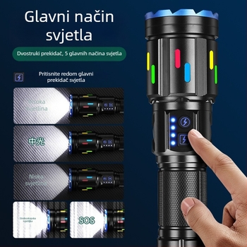 LED svjetiljka s optičkim zumom, 20W, domet 500 m, Type-C punjenje, baterije: 26650/18650/AAA
