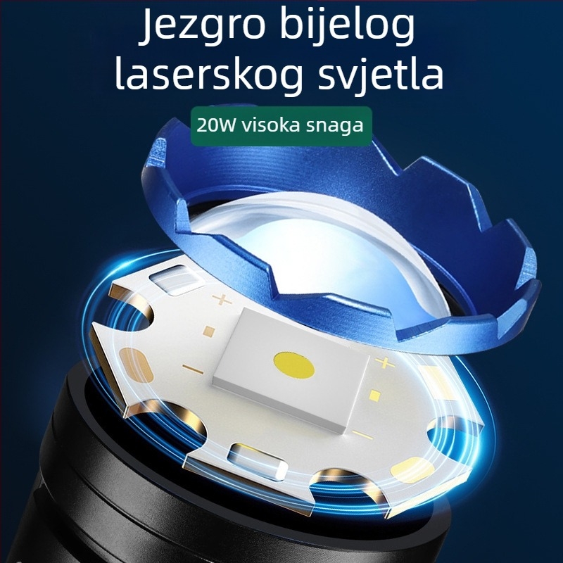 LED svjetiljka s optičkim zumom, 20W, domet 500 m, Type-C punjenje, baterije: 26650/18650/AAA