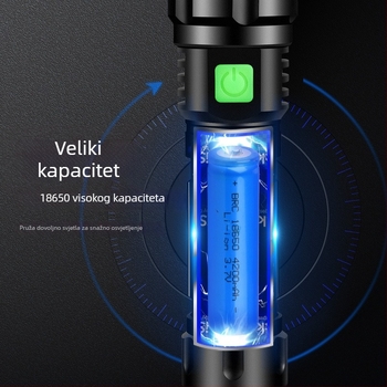 LED svjetiljka, kućište od aluminijske legure, 10 W, baterija 2400 mAh, domet 200–500 m