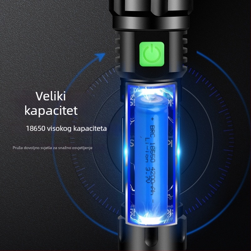 LED svjetiljka, kućište od aluminijske legure, 10 W, baterija 2400 mAh, domet 200–500 m