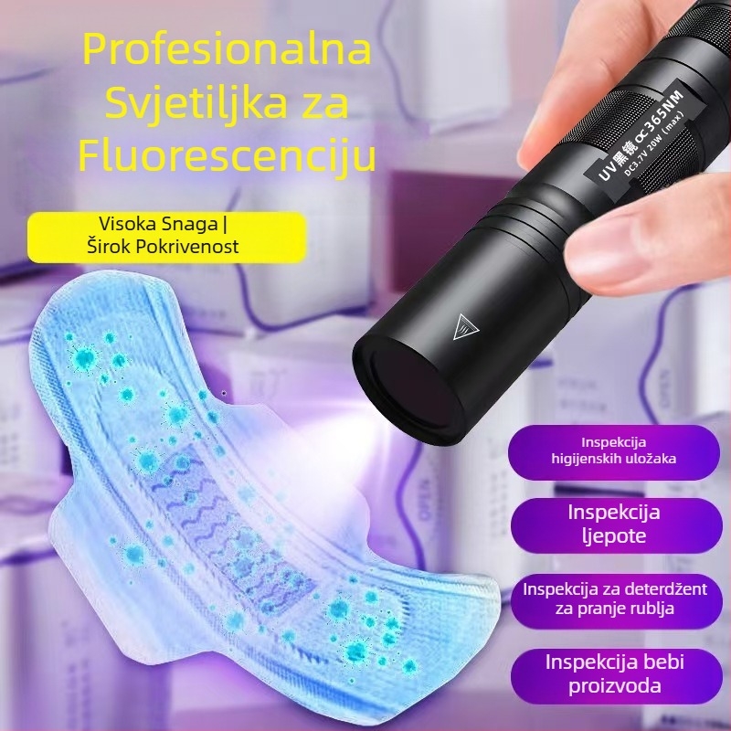 UV LED baterka 365 nm, punjiva, 3W LED, aluminijsko kućište, višenamjensko fluorescijsko detekcijsko pero