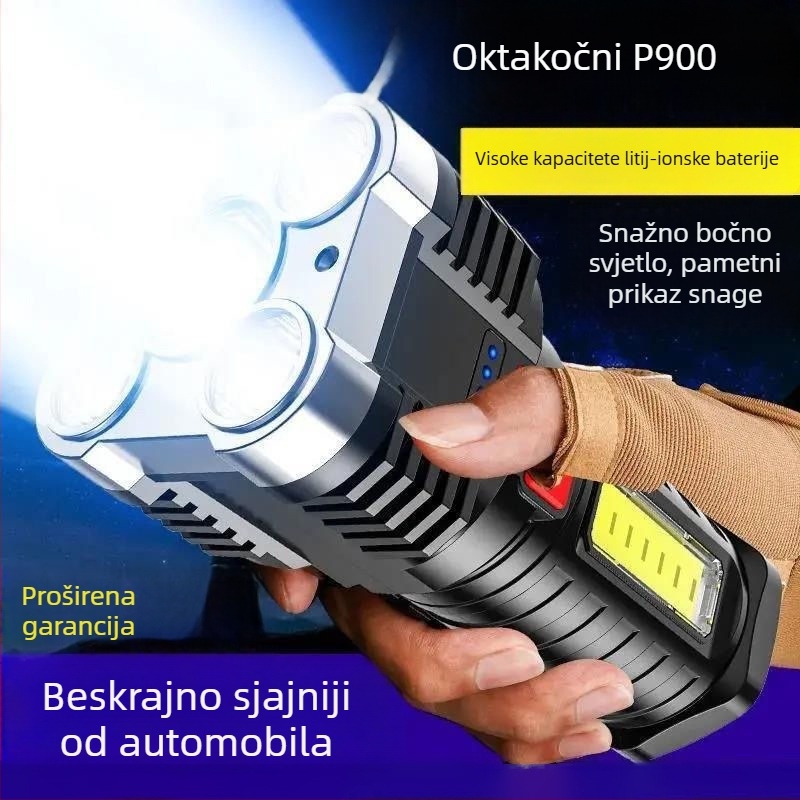 LED baterijska svjetiljka za vanjsku upotrebu – 100000 lumena, napajanje preko punjenja, 5W, domet 100–200 m, višenamjenska