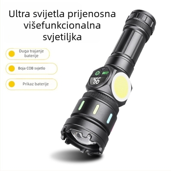 Punjenje COB baterijska lampa s bočnim svjetlom, 30W LED, 3000mAh baterija, USB punjenje, aluminijsko kućište, domet 200–500 m
