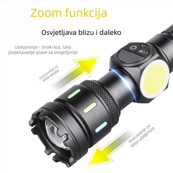Punjenje COB baterijska lampa s bočnim svjetlom, 30W LED, 3000mAh baterija, USB punjenje, aluminijsko kućište, domet 200–500 m