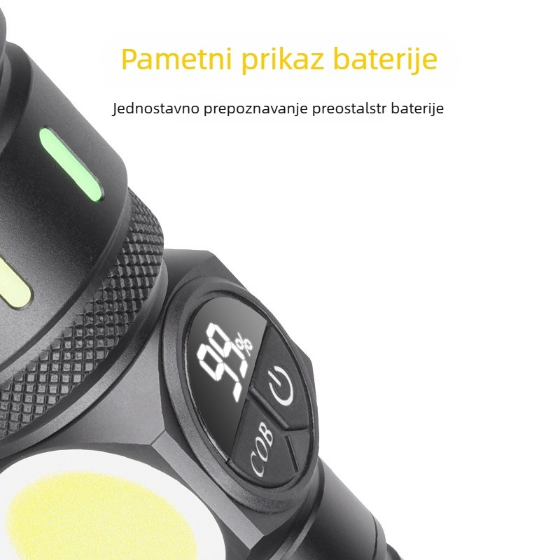 Punjenje COB baterijska lampa s bočnim svjetlom, 30W LED, 3000mAh baterija, USB punjenje, aluminijsko kućište, domet 200–500 m